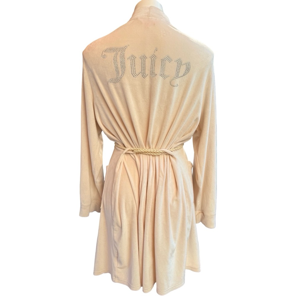 Juicy Couture Rhinestone Cream Velour Robe Tassel Rope Belt L/XL